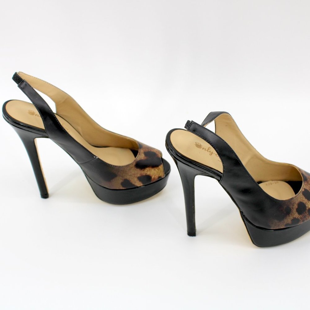 Only Maker High Heels Leopard Peep Toe Platform Slingbacks Shoes EU 36